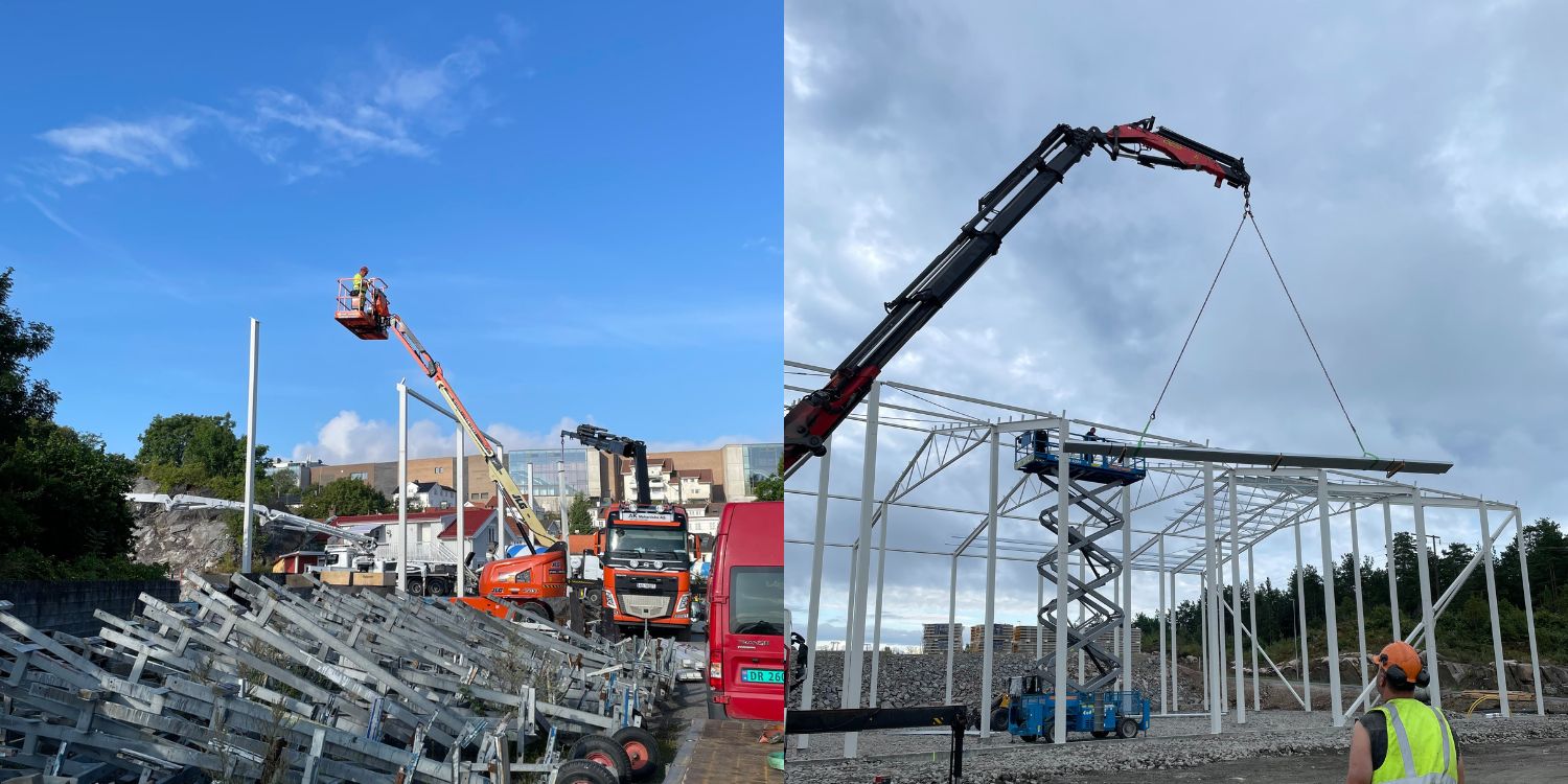 Båtopplagshaller Stathelle Marina stålkonstruksjon.