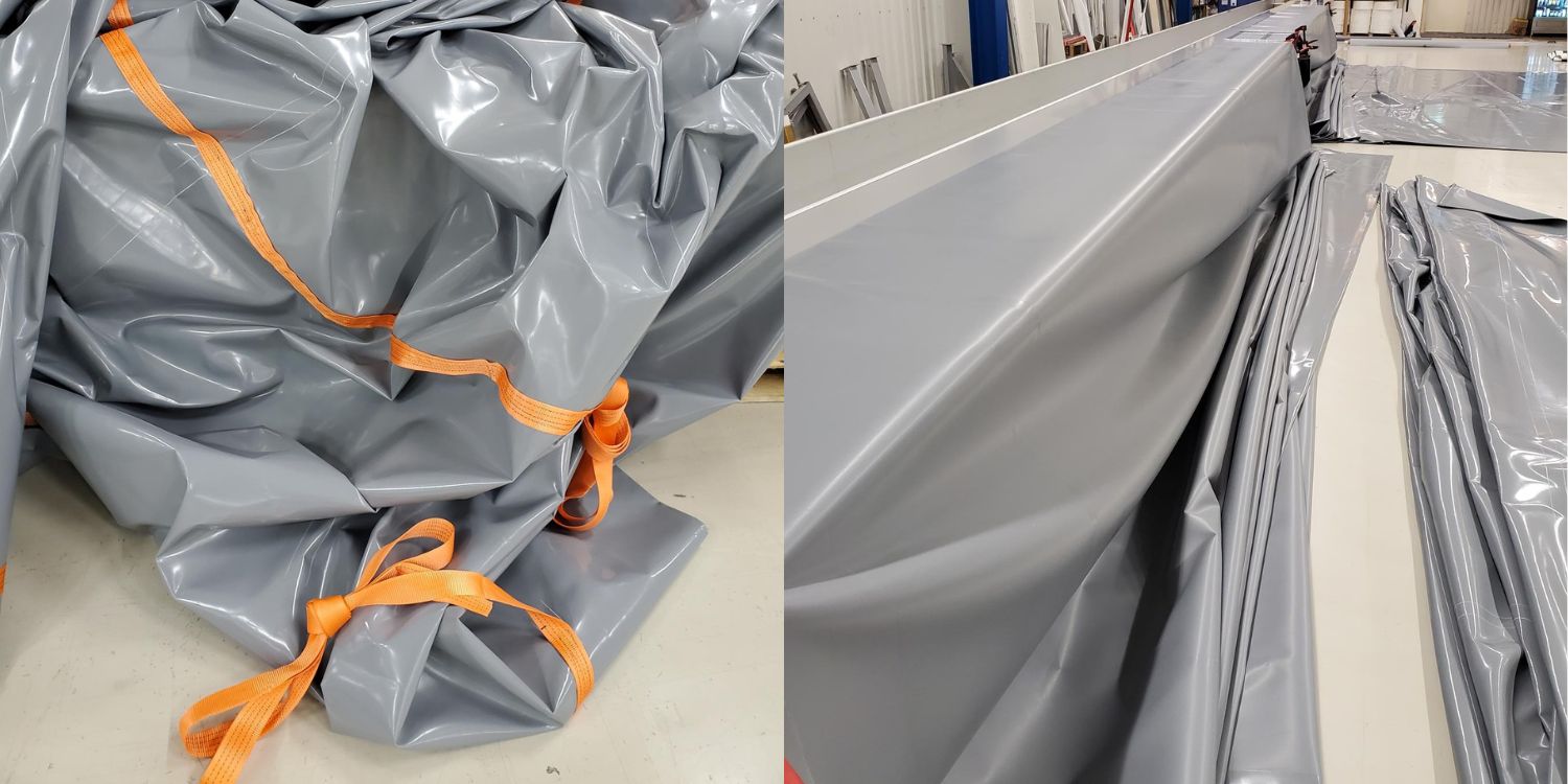 Skreddersydde løfte og lagringspresenninger 12 stykker på 7x7 meter.